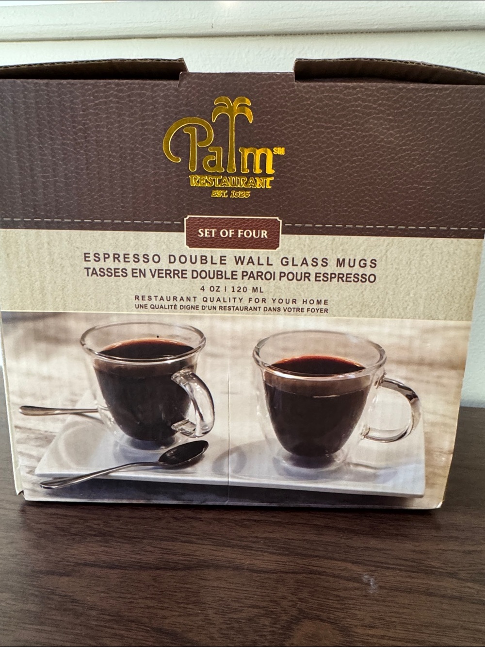 Palm Restaurant Double Wall Glass Espresso Mugs Set of 4 | 4oz 120ml